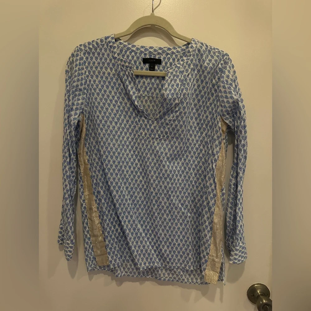 J.Crew Blue and White Women's Tunic Blouse - Picture 3 of 6